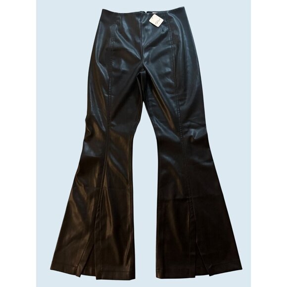 FREE PEOPLE / We The Free Black Faux Leather Split Hem Pants Sz 32 NEW - Picture 2 of 8